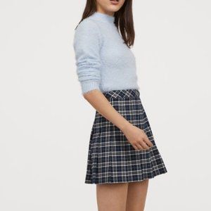 Blue Plaid Pleated H&M Mini Skirt